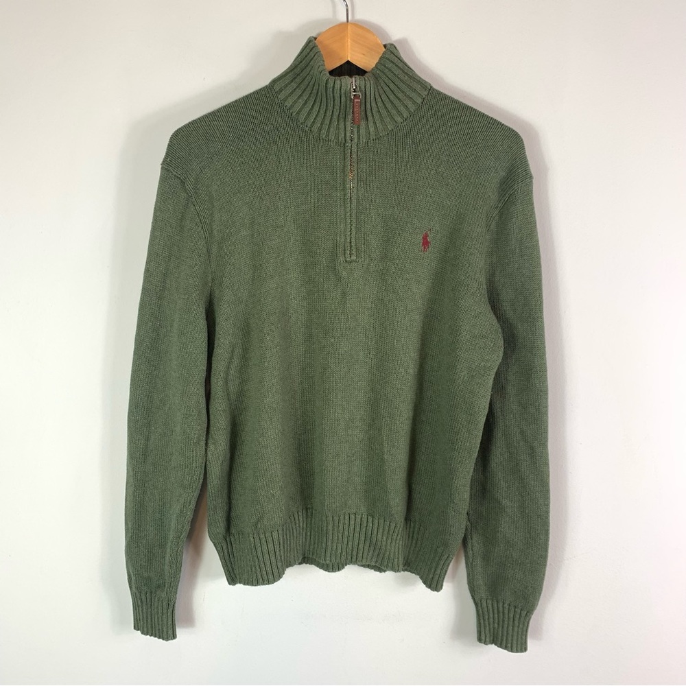 Polo by Ralph Lauren Knit Sweater Pullover Quarter Zip Green Size Large - Picture 1 of 4